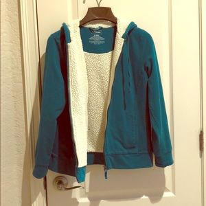 Dark Teal LL Bean Sherpa Lined Sweatshirt.